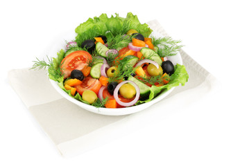 Fresh salad in plate isolated on white