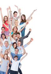 Portrait Of Happy Excited Crowd On White Background