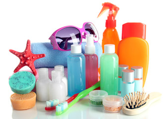 Hotel cosmetics kit isolated on white