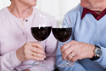 Senior Couple Toasting Glass Of Wine