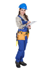 Female Worker Writing On Clipboard