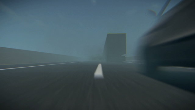 Car running on a highway and fog