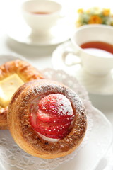 strawberry pastry and english tea for gourmet breakfast image