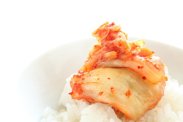 korean food, fermentation vegetable Kimichi on rice