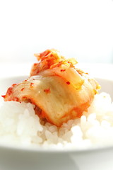 korean food, fermentation vegetable Kimichi on rice