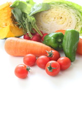 assorted vegetable on white background with copy space