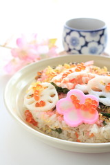 japanese cuisine, chirashizushi for gourmet spring food image
