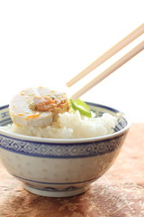 chinese cuisine, salted duck egg on rice