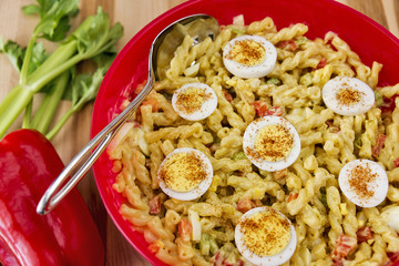 Amish Macaroni Salad made with Gemelli pasta