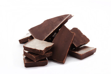 Bitter black chocolate, photo on the white background