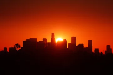 Foto op Canvas De zonsopgang van de stadshorizon van Los Angeles © logoboom