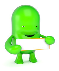 Cartoon character with blank board. Banner with place for text