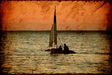 Abwaschbare Fototapete Vintage Poster Retroplakat - Segelboot
