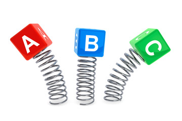 ABC cubes jumping with spring