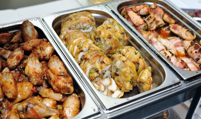 grilled chicken, stuffing of bread and meat