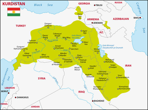 Kurdistan Kurdish Lands Political Map Stock Illustration Download Image ...