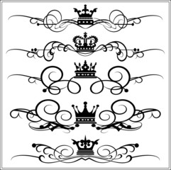 Vector set. Victorian Scrolls and crown. Decorative elements