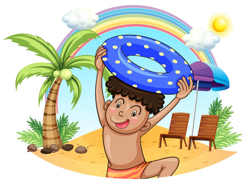 A young boy enjoying at the beach