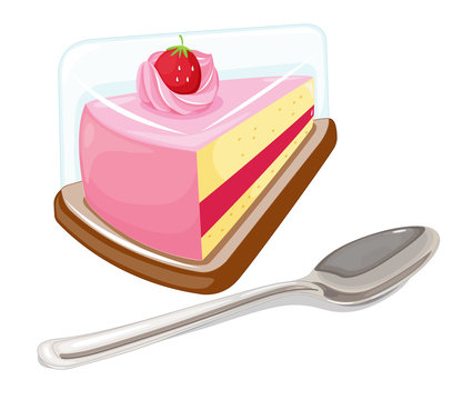 A slice of cake and a tablespoon