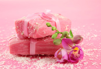 Natural handmade soap, on pink background