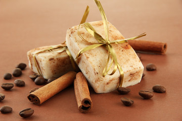 Natural handmade soap, on brown background