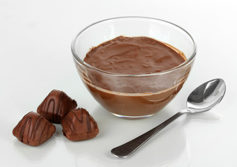 Bowl of chocolate and sweets isolated on white