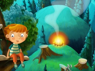 Die Märchenzeichnung eines Kindes im Wald