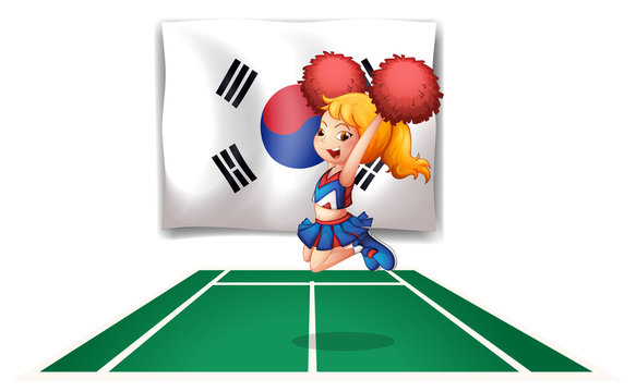 A South Korean flag and the cheerdancer