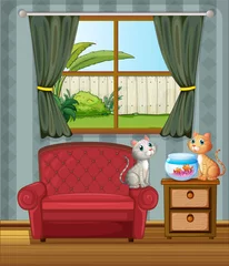 Peel and stick wall murals Cats The two cats watching the aquarium