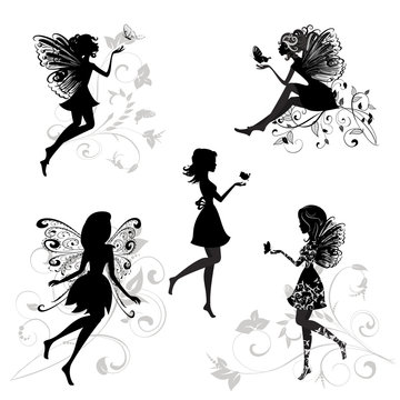 Set of fairies with butterflies