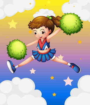 A girl with green pompoms