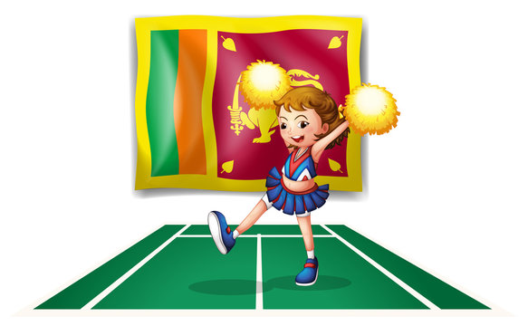 The flag of Sri Lanka and the cheerdancer with yellow pompoms