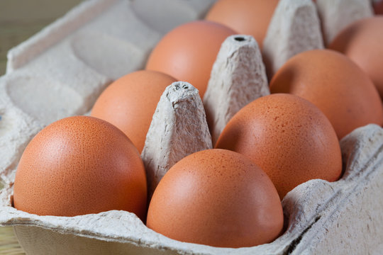 frische braune Eier im Eierkarton