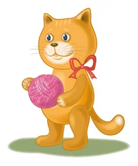 Photo sur Plexiglas Chats Chat de dessin animé avec une pelote de laine