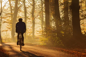 Foto auf Acrylglas Fahrräder Silhouette eines Bikers im Herbst