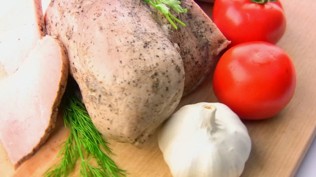 Balyk, tomatoes, herbs, garlic