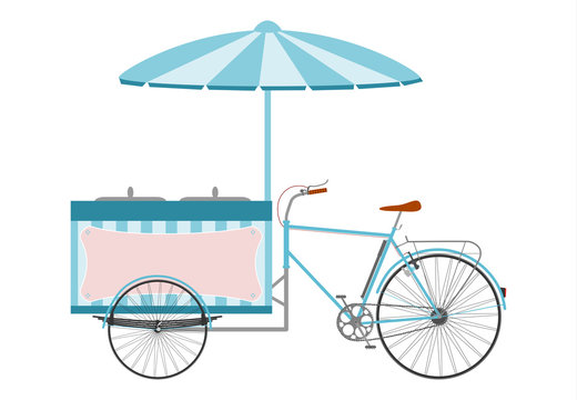 Fototapeta Retro street food vendor bike. Side view. Limited colours. Flat vector.