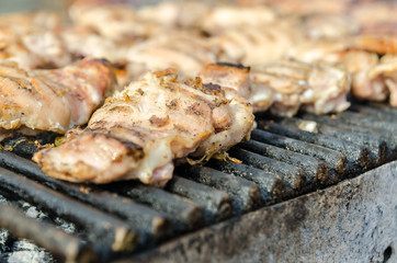 Fried Chicken Meat On Barbecue