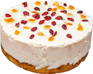 Fruit Cake With Whip Cream And Dried Fruits Isolated