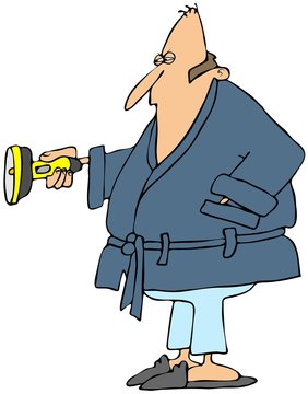 Man In A Robe Holding A Flashlight