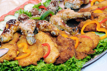 Fototapeta premium fried steak and chicken thighs