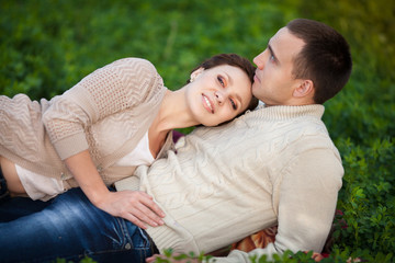 Fototapeta premium Happy couple in love. Man and woman together. relationship