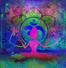 Plakat Yoga lotus pose - abstract background
