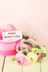 Ranunculus (persian buttercups) and gift for mothers day,