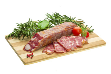 Salami with rosemary, basil and tomato