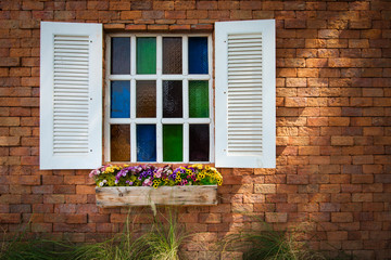 Colorful glass window with flowers