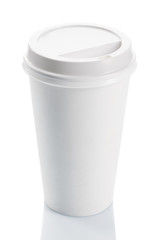 Disposable coffee cup on white background