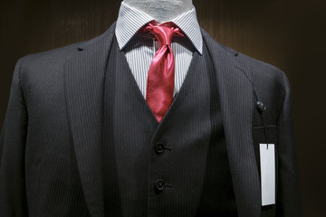 Dark Gray Striped Suit With A Blank Tag