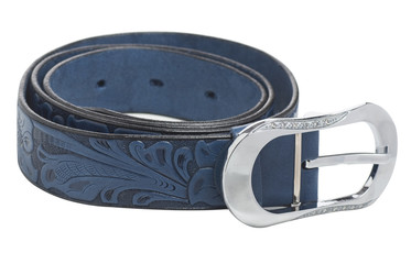 Blue Women's leather belt, isolated