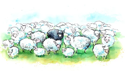 Papier Peint photo Lavable Peintures troupeau de moutons